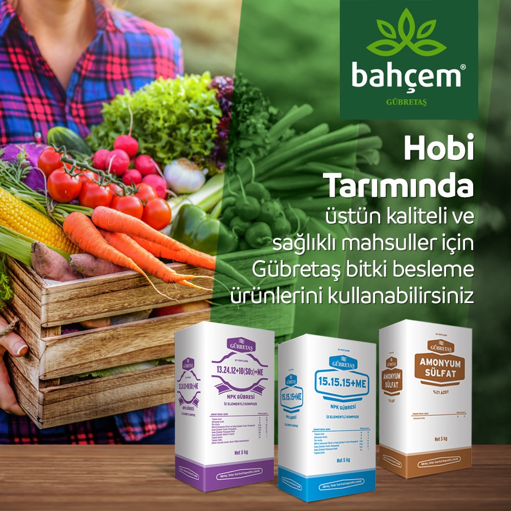 Hobi amaçlı sebze meyve yetiştiricilerine yönelik zengin içerikli bitki besin ürünlerimizi 5 kg'lık ambalajlarda online satış mağazamız gubretasbahcem.com.tr üzerinden satın alabilirsiniz.