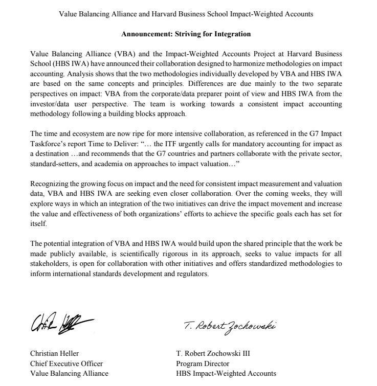 sirronniecohen's tweet photo. An important step in uniting efforts to achieve global transparency on investment and business impacts. Two great teams across the Atlantic, working together to bring impact accounting. Privileged to chair the IWAI. @valuebalancing @HarvardHBS #impact #impactrevolution https://t.co/7nNCNx7cKf