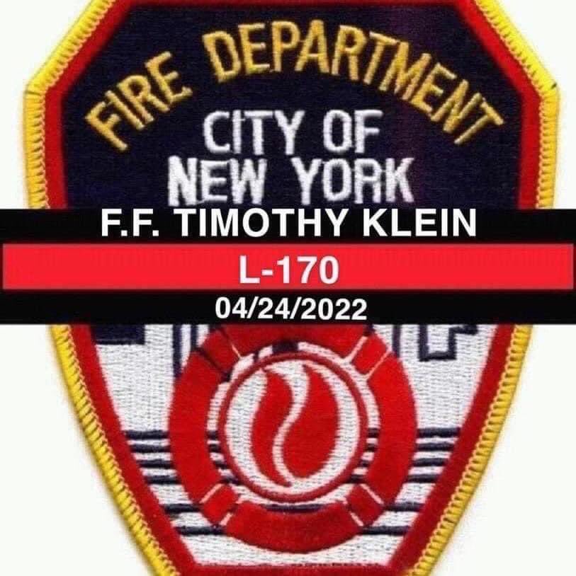 We mourn the tragic loss of FDNY FF Timothy Klein - a hero who died while bravely serving the City of NY.  We pray for his family and for the full recovery of his FDNY brothers who were injured in the fire 🙏🏼