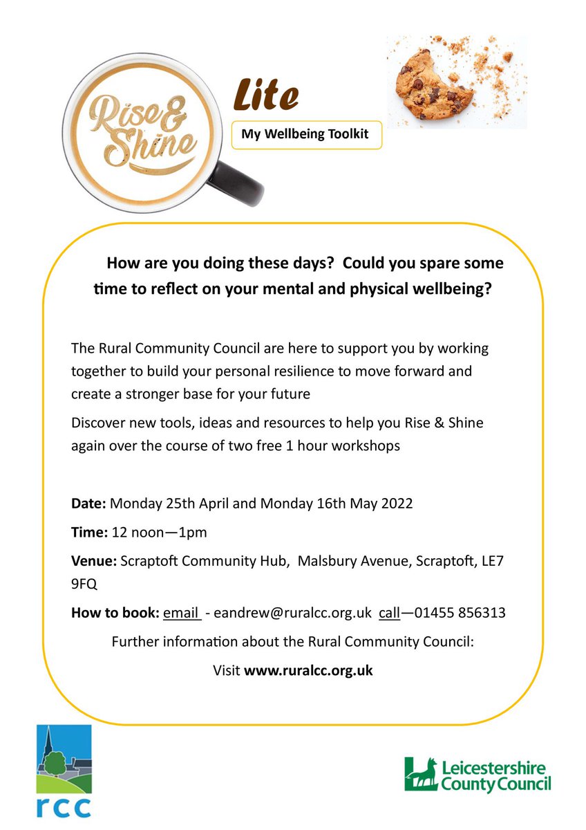 YourRCC's tweet photo. Great first Rise &amp; Shine: My Well-being Toolkit session delivered today at Scraptoft Community Hub. Looking forward to our follow up session in a few weeks. Get in touch if you want to help your community Rise &amp; Shine! #Scraptoft #Wellbeing #LiveWell #MentalHealth https://t.co/V6mt8qm75w