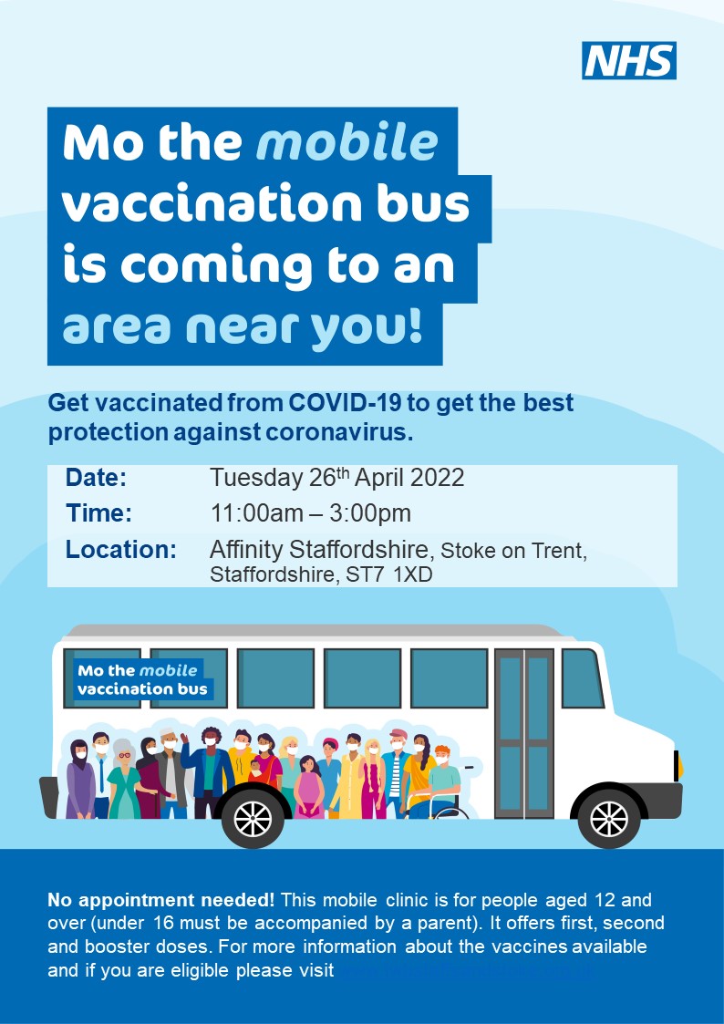 If you are in the Talke Pits area and require your Covid 19 vaccination you are most welcome to come and see Mo tomorrow from 11am!