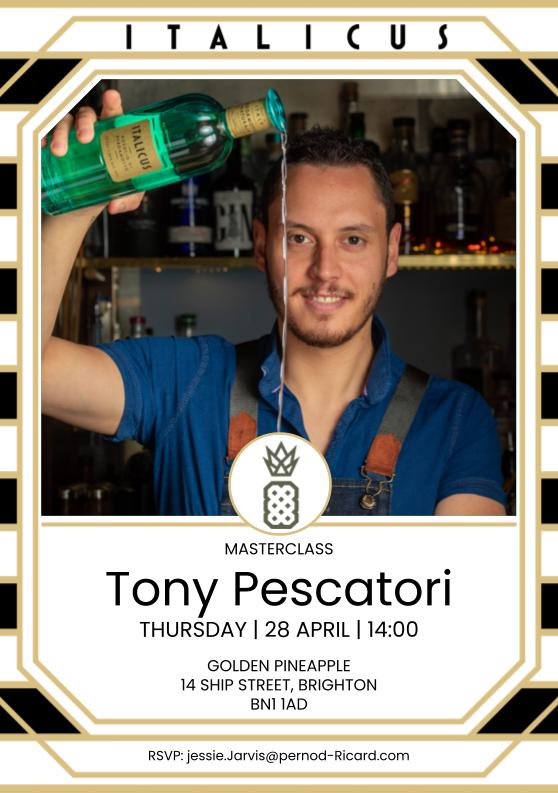 Join Tony Pescatori this Thursday at the Golden Pineapple Brighton, on the first stop on his "Creativity Tour", a journey across Europe, educating bartenders on a variety of ways to become more creative in the industry.

Please RSVP to jessie.jarvis@pernod-ricard.com

Salute! 🍸