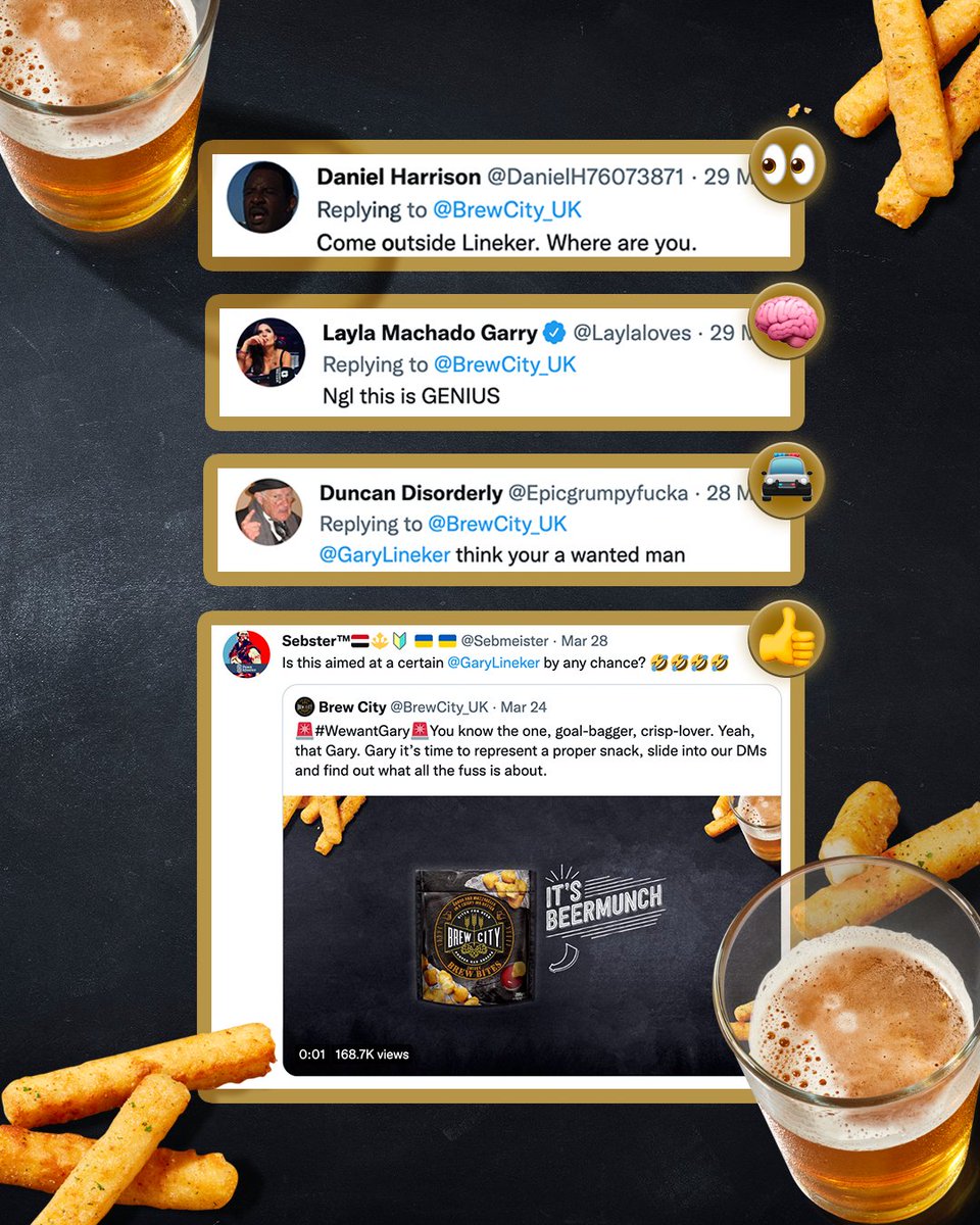 BrewCity_UK's tweet photo. Duncan Disorderly’s right, you are a wanted man @GaryLineker 🚓

#WeWantGary #BeerMunch #BeermunchVScrisps https://t.co/4i189e1gin