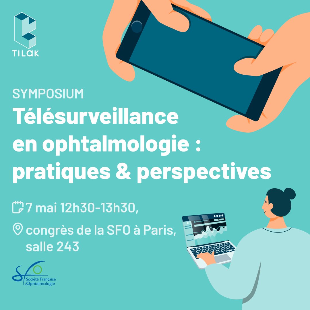 Tilakhealthcare's tweet photo. 1/2 #TilakHealthcare organise son symposium 🚀

Télésurveillance en ophtalmologie : pratiques &amp; perspectives.

Où ? 👉 #congresSFO #SFO2022 @ViparisOfficiel
Quand ? 👉 7/05

Nous échangerons avec les pros du secteur du futur de la télésurveillance &amp; des attentes dans ce domaine👥 https://t.co/UbJfnRNW16