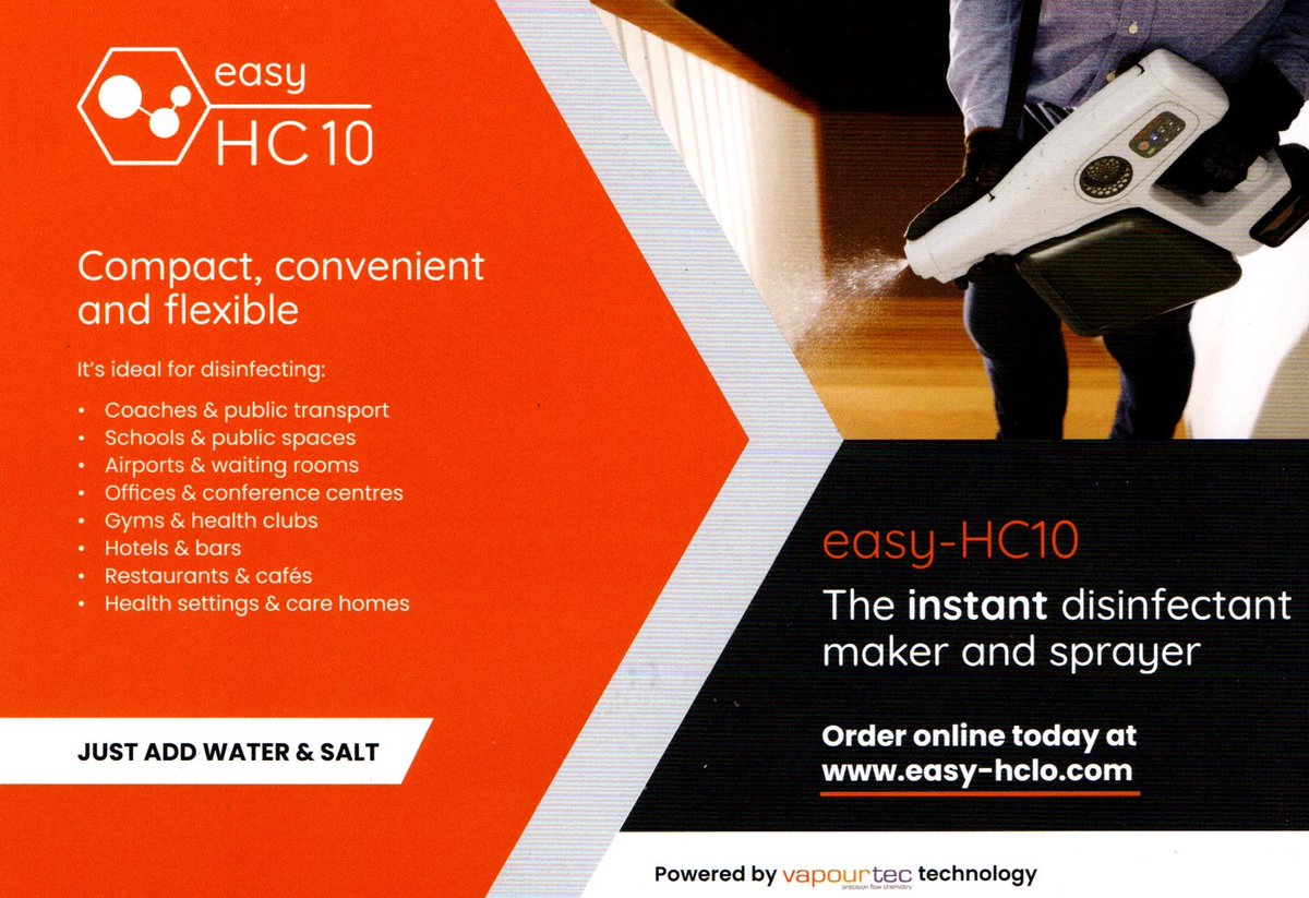 Fight off #COVID19 #coronavirus with the revolutionary easy-HC10 #disinfectant maker and sprayer. Simply add salt and tapwater in-situ! #contractcleaning #cleaningservices #cleaning #fm #FacilityManagers #deepclean 
easy-hclo.com