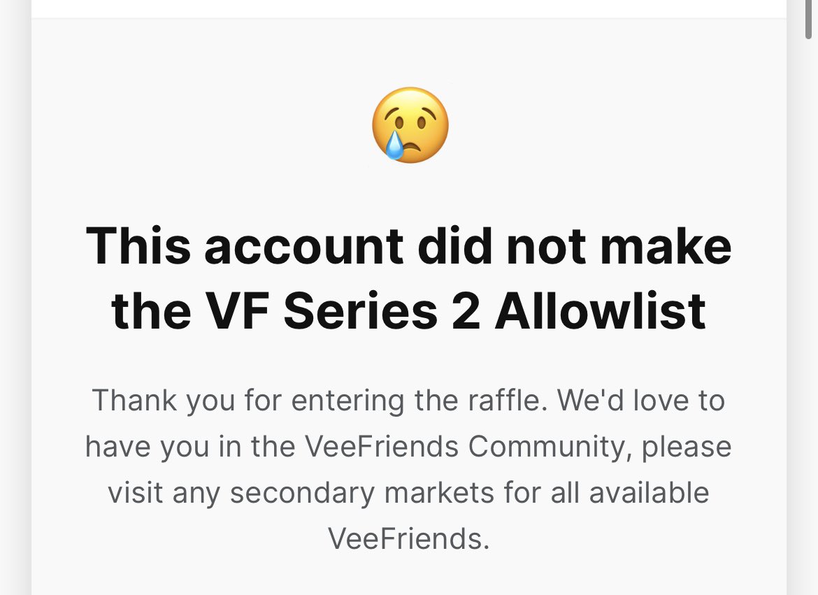 JonAlanPope's tweet photo. @garyvee @garyvee I wish the raffle had not included those who were already on holder lists and will get to mint anyways. https://t.co/g1RMpk9GZD