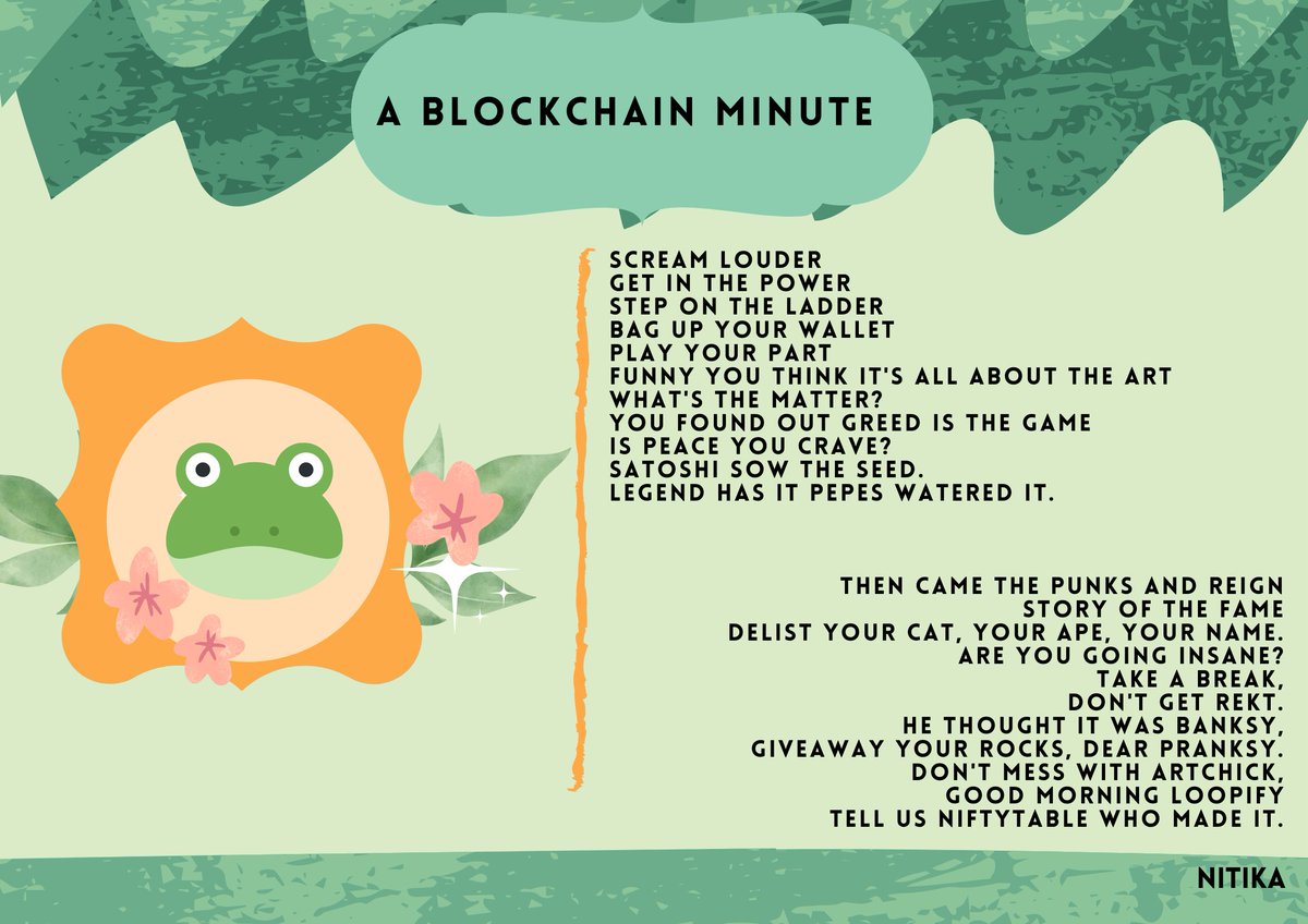objkt.com (@objktcom) on Twitter photo #1 The artist is <a href="/nitikamusing/">Nitika.eth</a>.
Poem 5.
objkt.com/asset/hicetnun…
5 ed.
A Blockchain Minute
objkt.com/asset/hicetnun…
5 ed. #1 The artist is <a href="/nitikamusing/">Nitika.eth</a>.
Poem 5.
objkt.com/asset/hicetnun…
5 ed.
A Blockchain Minute
objkt.com/asset/hicetnun…
5 ed.