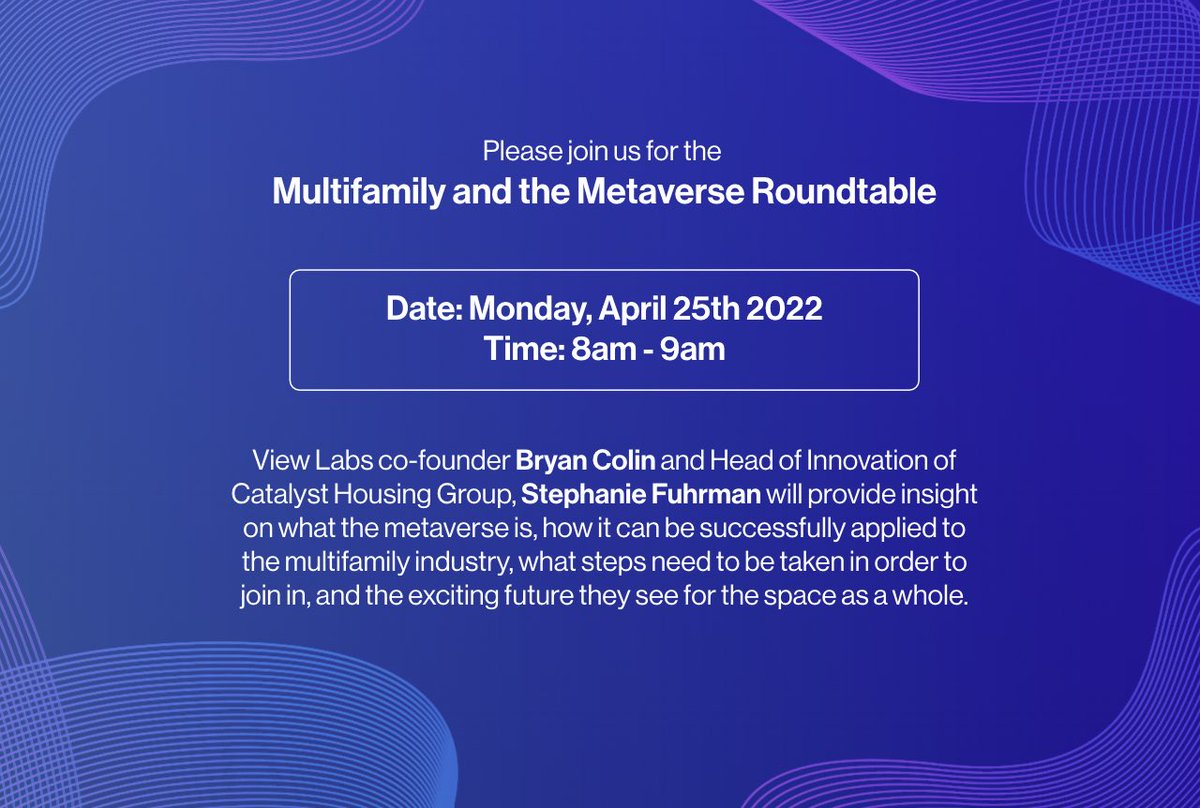 _ViewLabs's tweet image. We are thrilled to be attending the @AIM_Conference in Huntington Beach this week! Join us for a Breakfast Roundtable discussion with co-founder Bryan Colin this morning from 8-9am. Hope to see you all there! #Metaverse #aim2022 #multifamily #aimconf