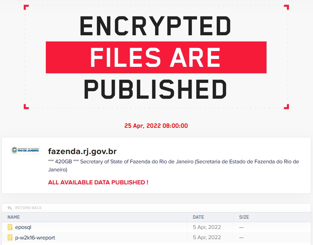 felipepayao's tweet photo. Dados roubados da Fazenda do Rio de Janeiro foram publicados hoje.

São 420 GB de acordo com os operadores do ransomware LockBit 2.0. https://t.co/Vyx8vWkxW1
