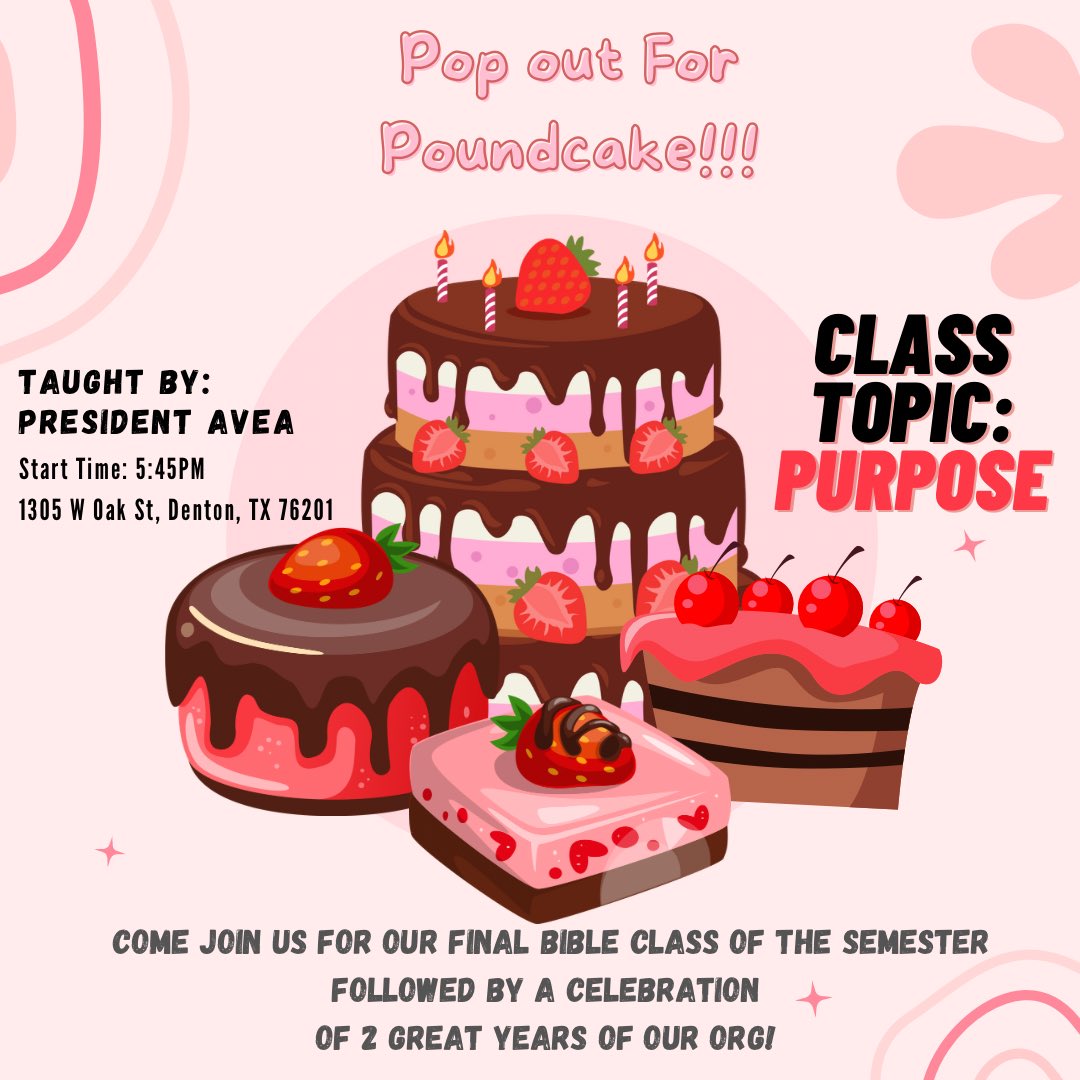 RefugeUnt's tweet photo. Please join us Tomorrow evening for our
Final Bible Class of the semester taught by our President Avea Walters.

Immediately following class Cake will be served to celebrate 2 successful years as an Org! 🥮❤️🎂 https://t.co/1K2IImz55D