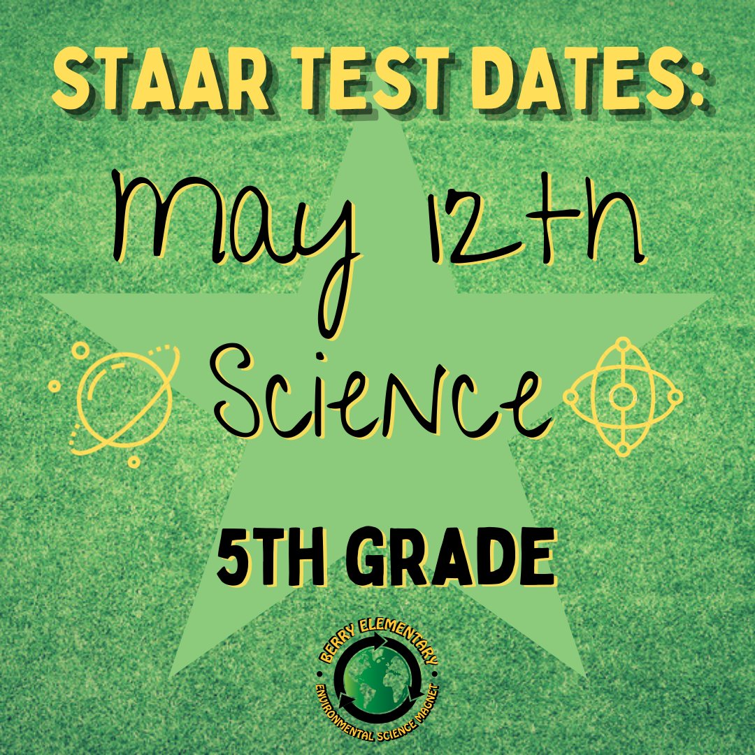 JamesBerryHISD's tweet photo. Just 2 weeks away! Important dates for STAAR testing.
Solo faltan 2 semanas! Fechas importantes para la prueba STAAR. #BerryBees #CultivatingWinners https://t.co/4HtidSItCI