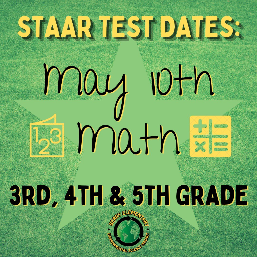 JamesBerryHISD's tweet photo. Just 2 weeks away! Important dates for STAAR testing.
Solo faltan 2 semanas! Fechas importantes para la prueba STAAR. #BerryBees #CultivatingWinners https://t.co/4HtidSItCI