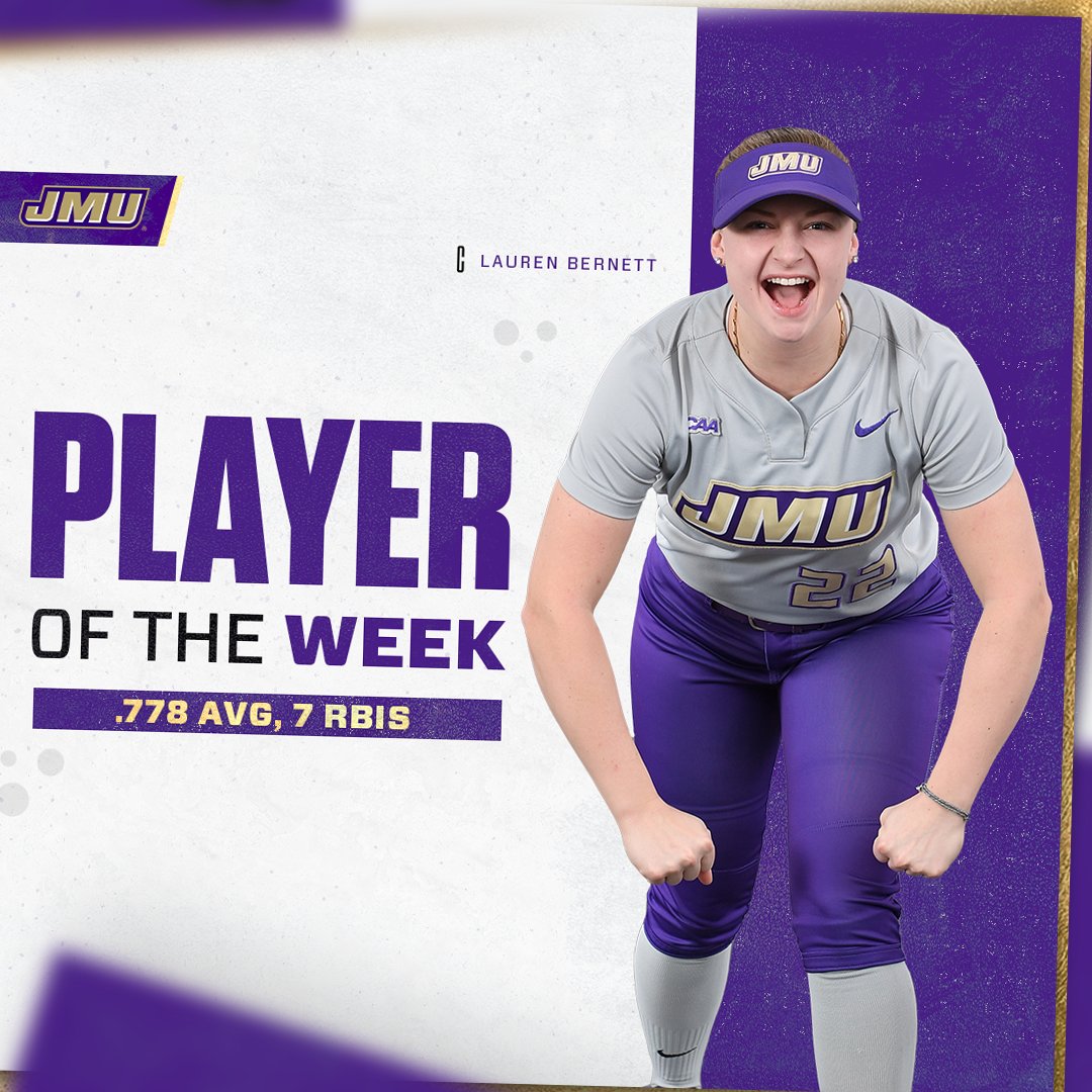 JMUSoftball's tweet photo. 🥎 𝐏𝐥𝐚𝐲𝐞𝐫 𝐨𝐟 𝐭𝐡𝐞 𝐖𝐞𝐞𝐤 🥎

Lauren Bernett has been named the conference Player of the Week after her impressive performance this weekend!

📰 https://t.co/954Q6Gnhe2

#GoDukes https://t.co/ssxzJh6uTA