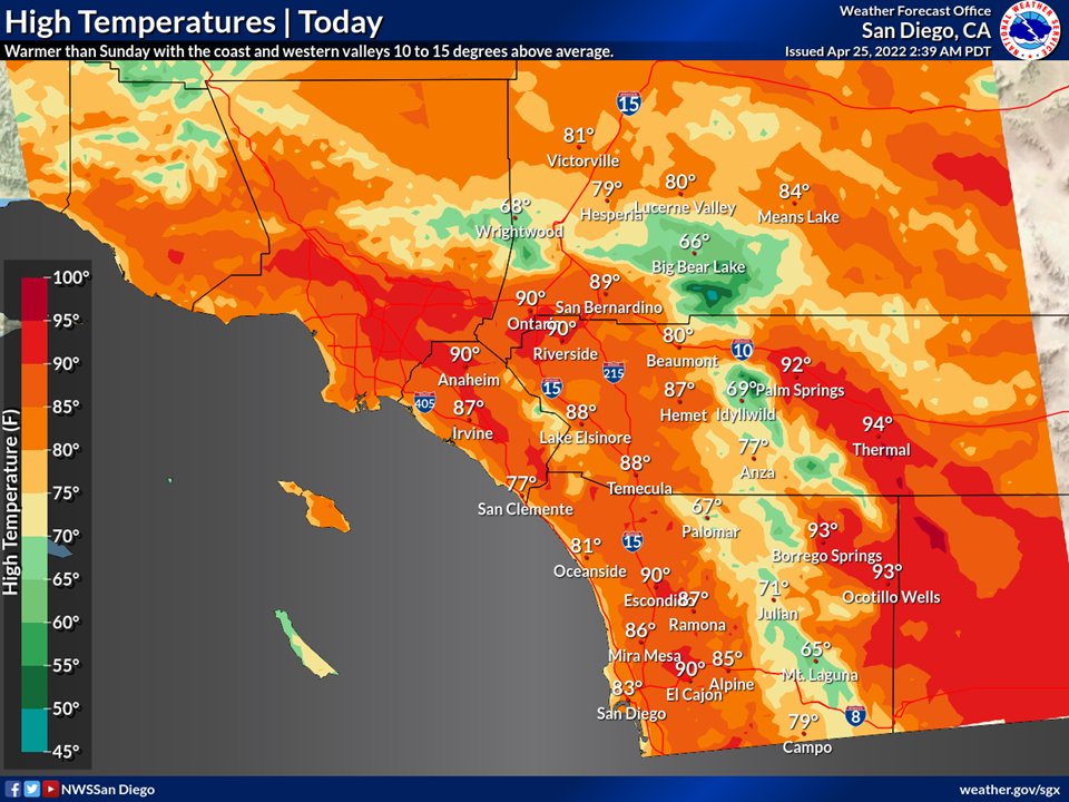 NWS San Diego on Twitter "Hello there, warm weather! ☀️ Mostly sunny