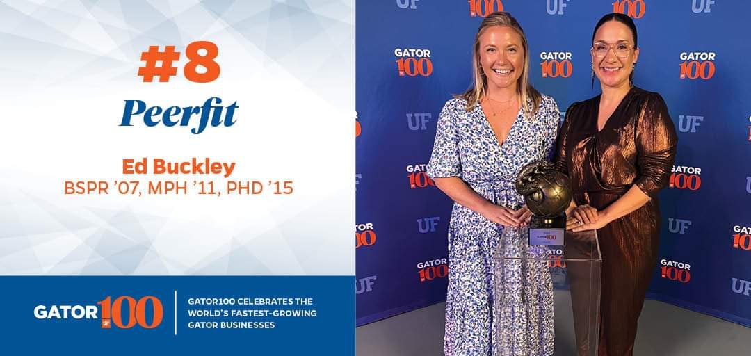 peerfit's tweet image. We are honored to share that Peerfit, led by UF alumnus @EBuckIII, ranked #8 on the #Gator100 this year! Without our incredible staff, this would never be possible—we are so grateful to have such a stellar team! #GoGators
