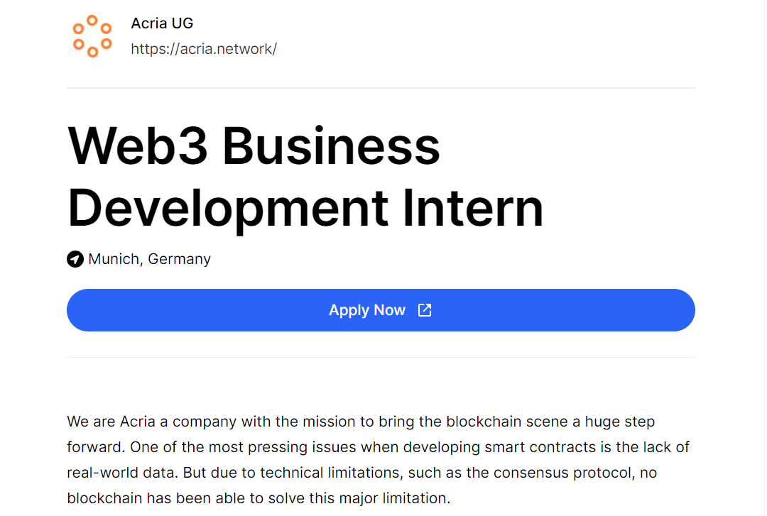 web3internships's tweet image. Web3 Business Development Intern
@acrianetwork
🌍Munich, Germany
👉web3internships.com/info/web3-busi…
#web3 #internship