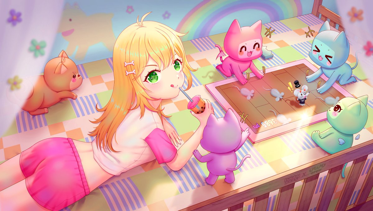 mayuneaw's tweet photo. My entry for #tubbyxuwu art contest ~!🐈
" Let's play a game of catching ratwel-mice, hehe "

(C) @ToyaChibi's uwu #6579 
tubby cats #12987, #9172, #9100, #2150

@tubbycatsnft @uwucrewnft https://t.co/gb6KD5iCFI