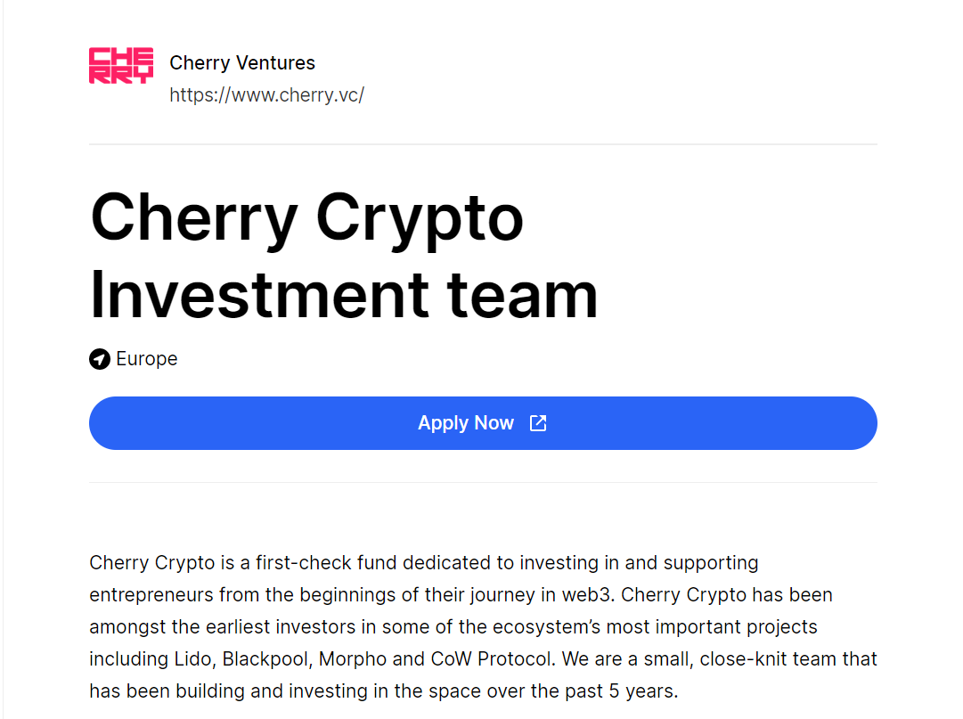 web3internships's tweet image. Cherry Crypto Investment team
@CherryVentures
🌍Europe
👉web3internships.com/info/cherry-cr…
#web3 #internship
