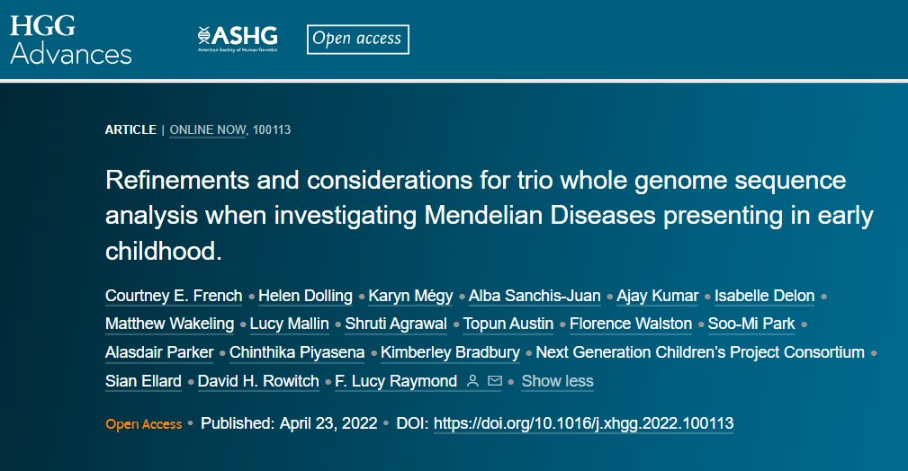 New! <a href="/cefrn/">Courtney French</a> et al. present an improved pipeline for rapid trio WGS analysis for rare pediatric disorders #OA
bit.ly/37Ltdvr
