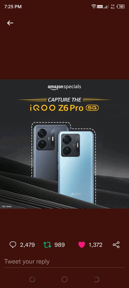 Bhrigendra2's tweet photo. @amazonIN #iQOOZ6Pro5GOnAmazon The new IQOO is looking great. 

Thank you @amazonIN ✨ https://t.co/p88NFQ5J2P