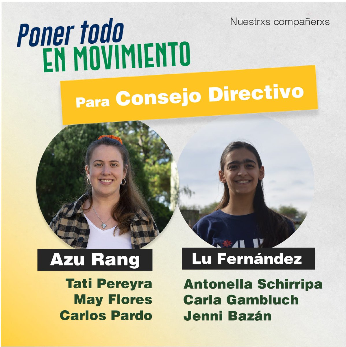 salhumanasunrc's tweet photo. ¡CANDIDATXS para estas elecciones!

Desde el Martes podés votar a este EQUIPAZO:

🔥Ya sabés que hay equipo pero VOS también TENÉS QUE PARTICIPAR!

📣¡Sabemos que hay que PONER TODO EN MOVIMIENTO!

Sumate!

👉En HUMANAS
•EstudiantesXLaEducaciónPública• https://t.co/V8cob2z23k