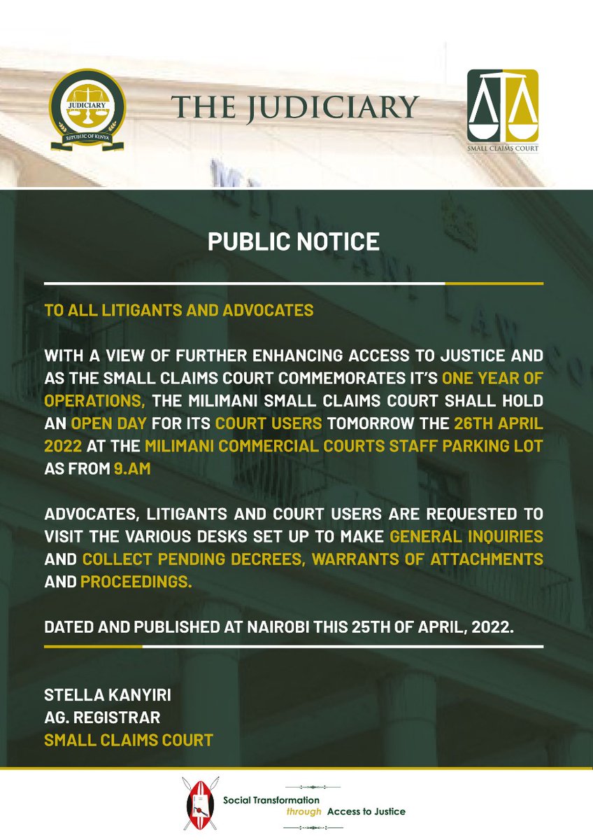 Kenyajudiciary's tweet photo. Public Notice. https://t.co/dcpEfN8Big
