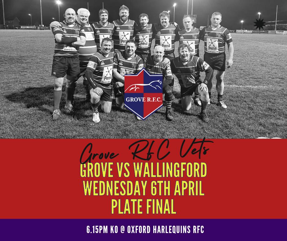 GroveRFC's tweet photo. Following the success of our U15's this week, can Grove make it two pieces of silverware in a week?
Vets Oxfordshire Plate Final is this Wednesday Vs @wallingfordrfc
6.15pm KO at @OxfordQuins
Come down to support the boys!
#stillgotit #final #grovepride https://t.co/6v3ItaIHvg