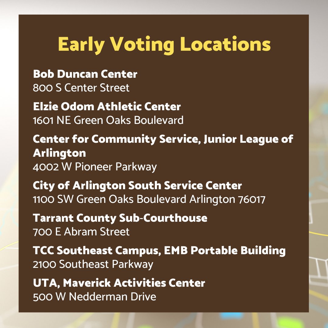 LivablArlington's tweet photo. Don't let the upcoming May 7 election pass you by. Early voting starts TODAY. 

We will vote on two state constitutional amendments, city council members, and AISD trustees. 

All the details at https://t.co/NJPrs8wiHg. 

#govote #democracy #election #arlingtontx #arlingtonisd https://t.co/B1tWj2Bi92