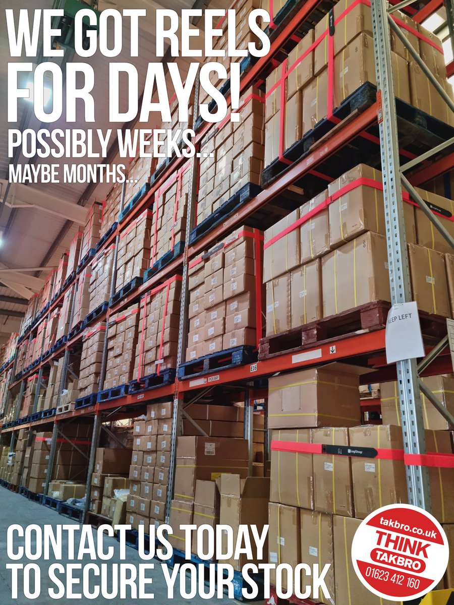 ThinkTakbro's tweet photo. We've taken delivery of so many reels we are absolutely bursting at the rafters

Contact us on 01623 412 160 or sales@takbro.co.uk

#thinktakbro #electrics #electricengineering #engineering #electronicengineering #electrician #electroniccomponents #distribution #warehouse #davico https://t.co/l8kfuFFRvg