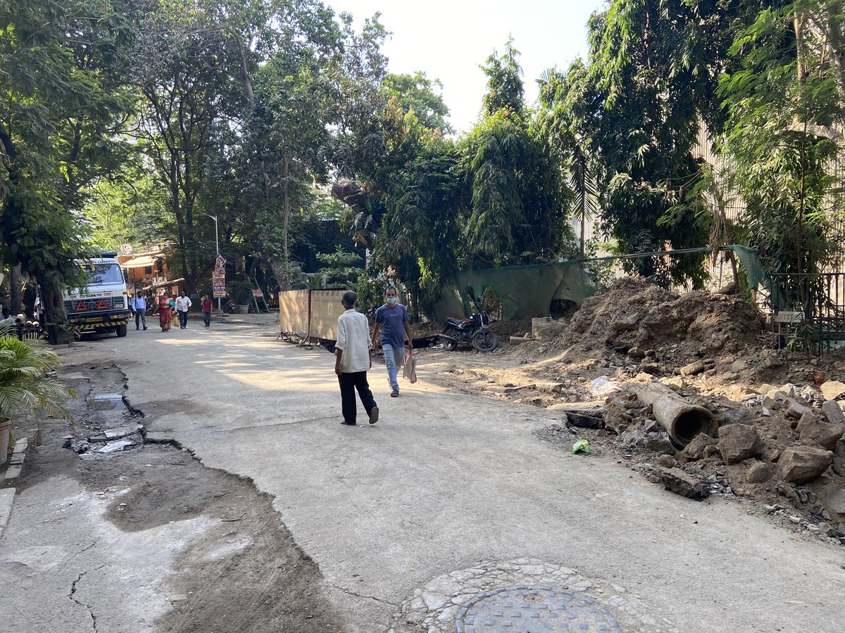 smilingpu's tweet photo. Kashinath Dhuru Marg next to Vijay sales Prabhadevi . It’s weeks &amp; earlier the road adjoining was in this state for months. It’s a menace &amp; big risk to go in &amp; out for people &amp; vehicles . Need repairs to be concluded ASAP please @mybmc @mybmcWardGS @WorlikarHemangi @AUThackeray https://t.co/iqlY1NzU6S