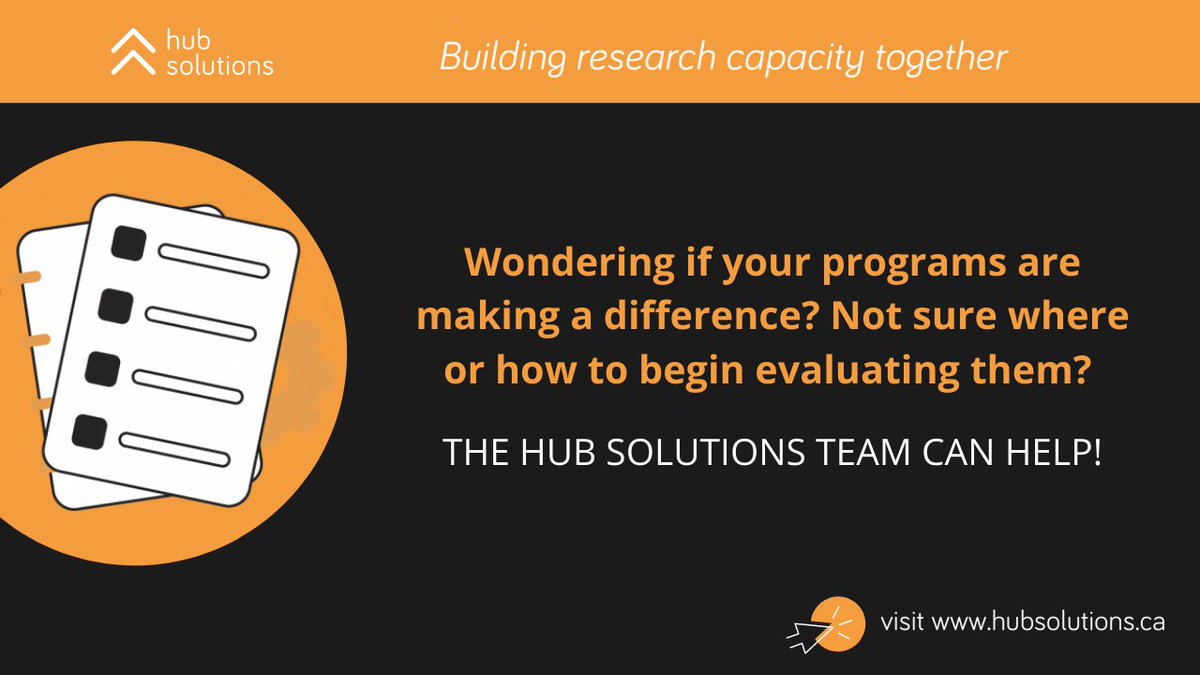 HubSolutions_'s tweet photo. Wondering if your programs are making a difference? Not sure where or how to begin evaluating them? Our #HubSolutions team can help! 
Visit our website to get started: https://t.co/X0OieqyJ15 https://t.co/sS5QrC6cbJ
