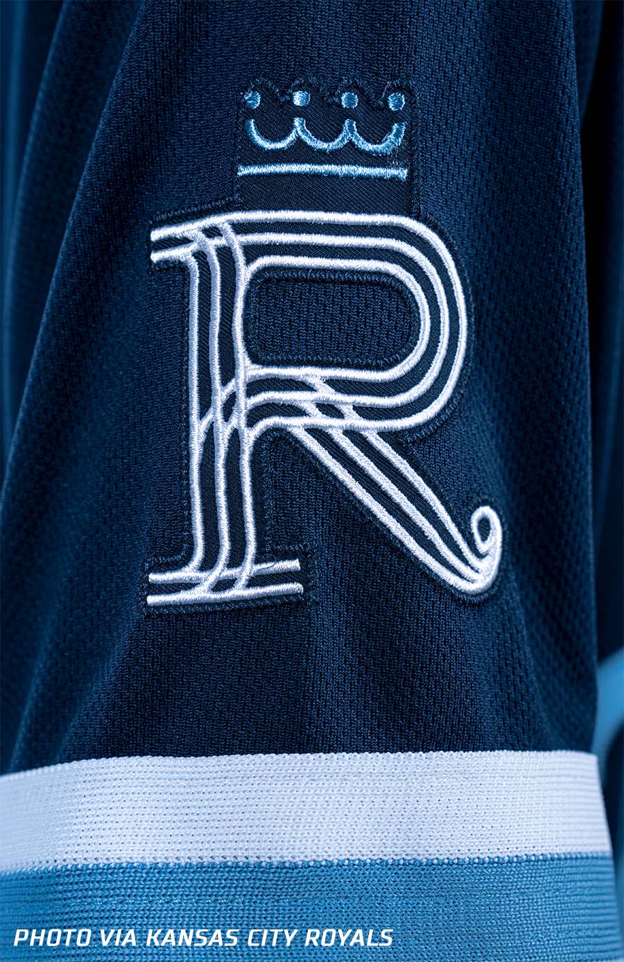 Chris Creamer  SportsLogos.Net on X: The sleeve patch of the new #KCRoyals  #CityConnect uniform is an art-deco interpretation of the original R  design that was prominently featured in the original team