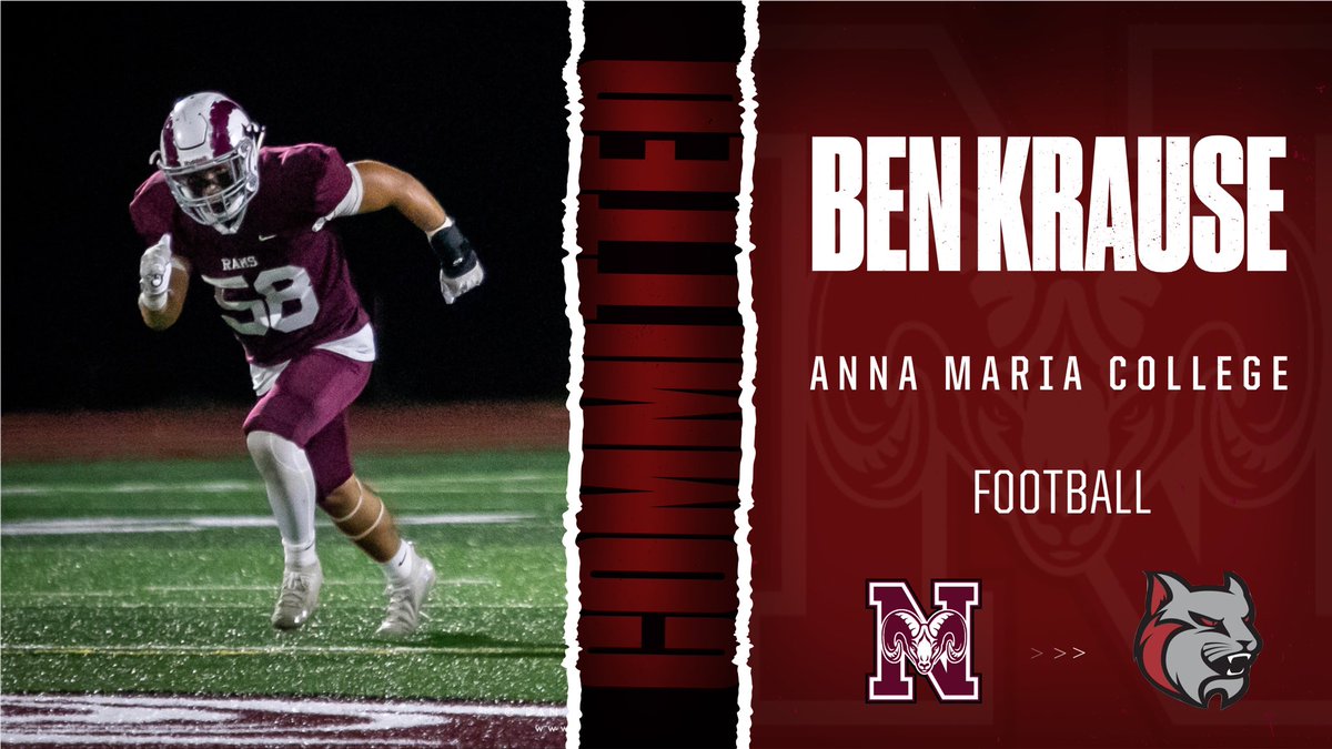 NBRamsAthletics's tweet photo. Congratulations to Ben Krause (@benkrause_) on committing to Anna Maria College for Football! The AMCATS are getting an extremely hard worker! https://t.co/V12K6Q3xw4