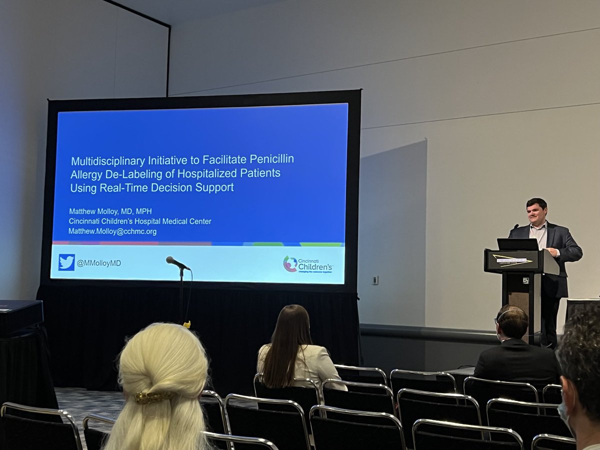 Fantastic presentation by @MMolloyMD on his team’s deimplementation work which thoughtfully and safely de-labeled patients with inaccurate history of penicillin allergy #highvaluecare #PAS22