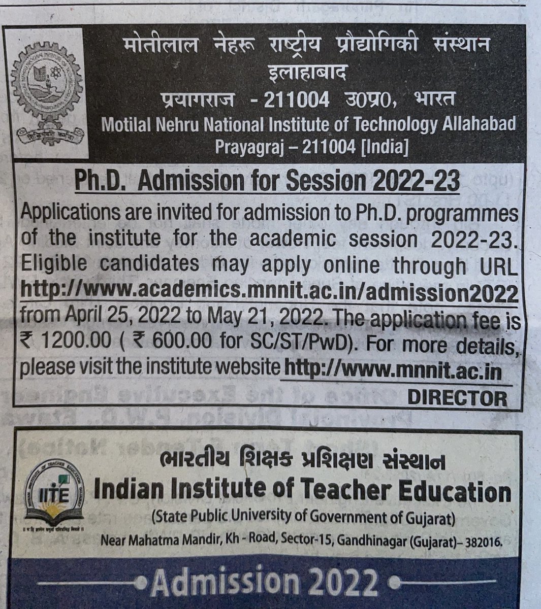 nainrs's tweet photo. Ph.D. admission open at Motilal Nehru Institute of Technology, Allahabad @phd @UoA_Official @UoA_Official @MNNITALLD @PhDStudents https://t.co/Nz5FS3v6Bx