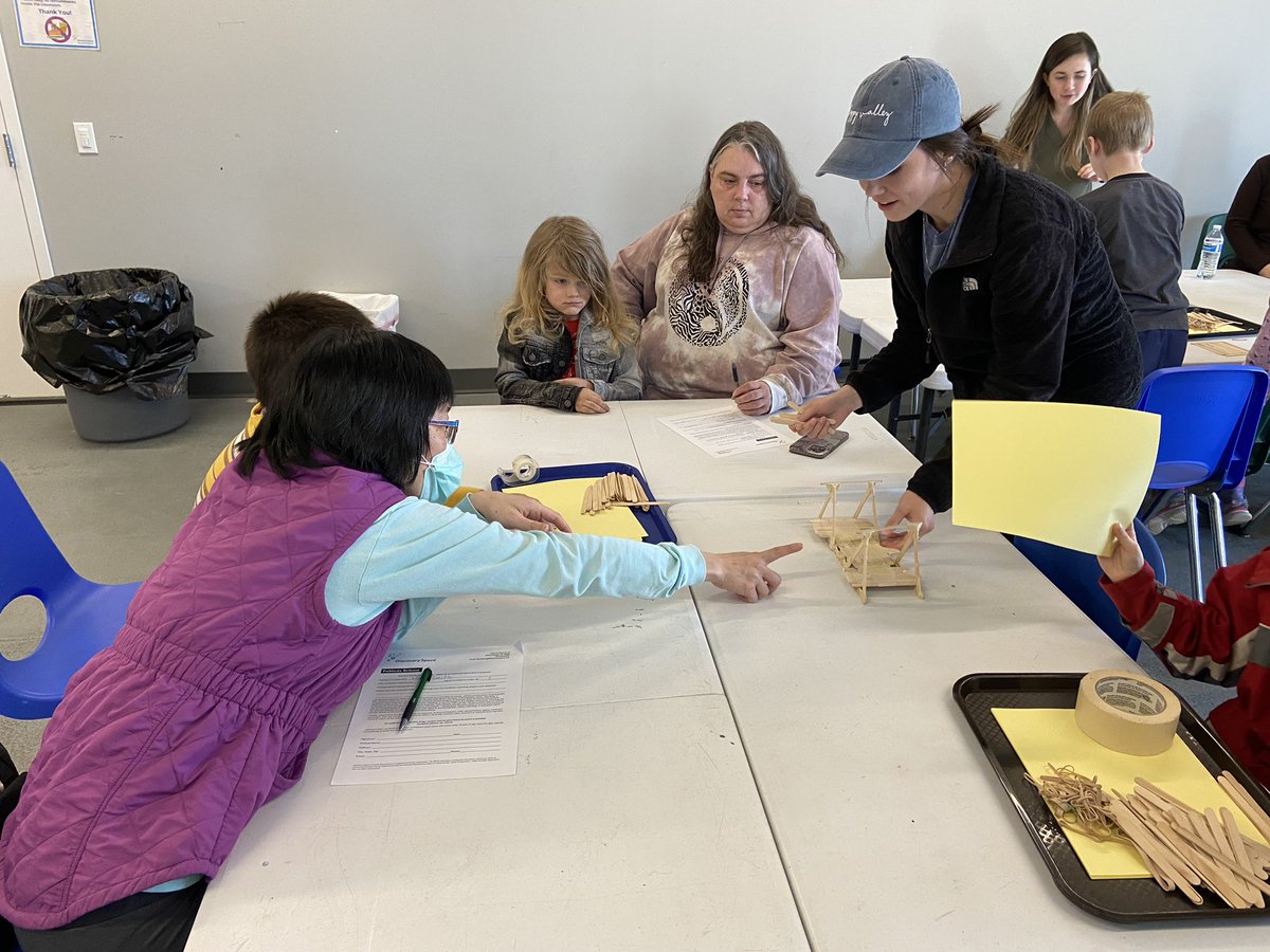 pennstateTESLA's tweet photo. Interns Madison &amp; Sophia with future engineers at our Bridge Building workshop on Friday! great job everyone!! 🌉 #TESLA #workshop #discoveryspace https://t.co/87EygCnZHm