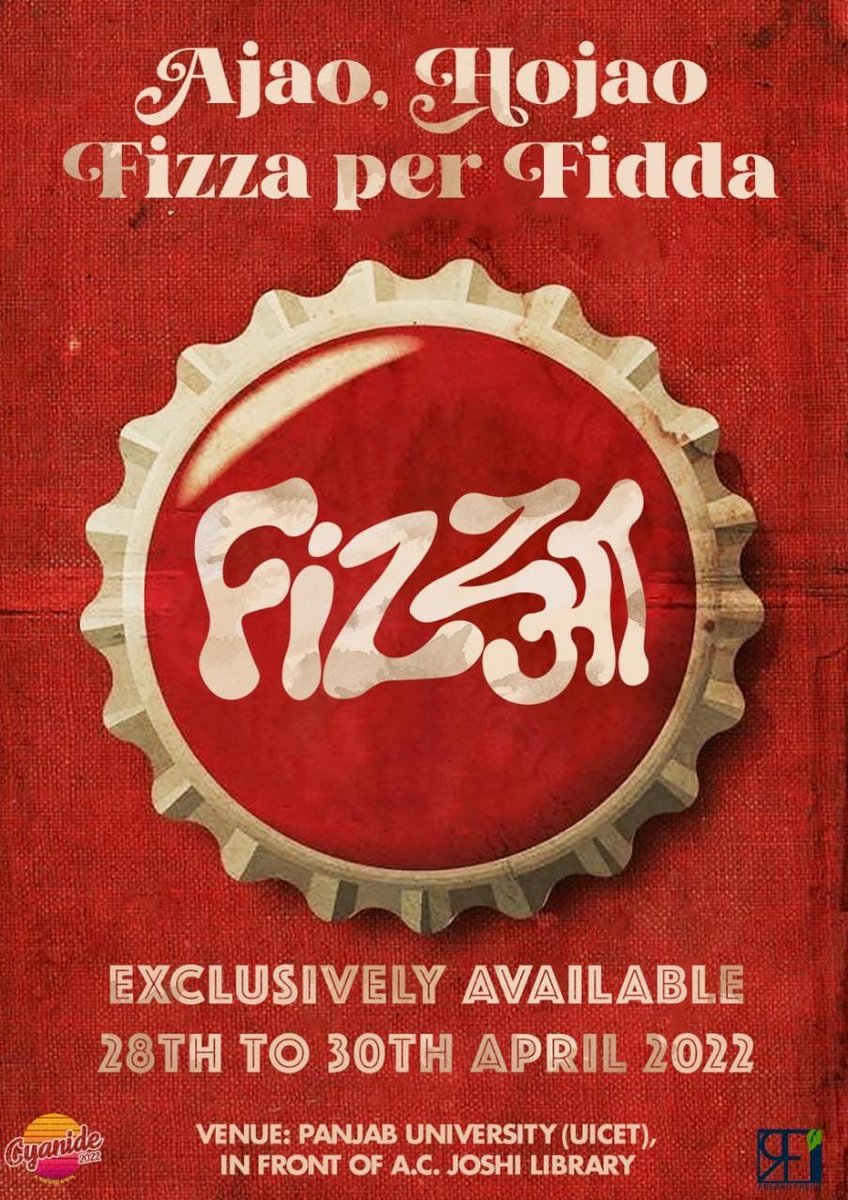 freako_fresh's tweet photo. Wait is over!! 

Freako Fresh launching its First Beverage Product "Fizza" during Cyanide 2022, the annual cultural fest of Chemical Engineering Department, Panjab University, Chandigarh.

Experience euphoria is every sip. 😉 

Mark the dates: 28-29-30 April.

See you there! https://t.co/MgKFIitx0i