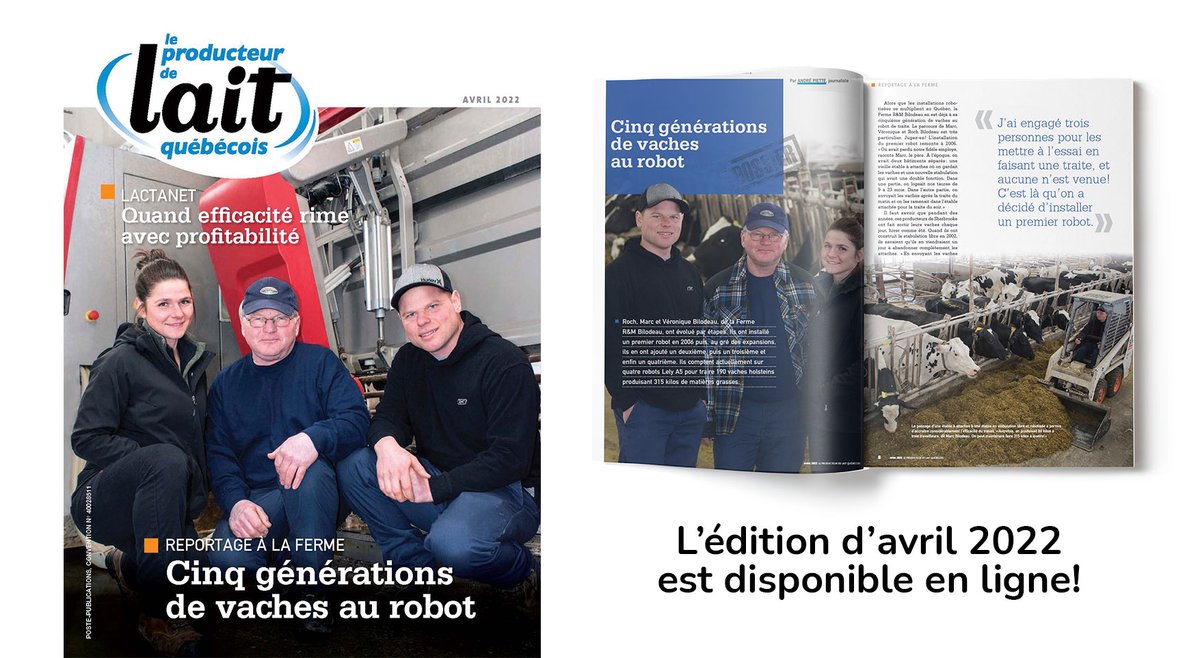 Dossier spécial, ce mois-ci sur les robots de traite : 5 générations de vaches au robot, l’évolution au Québec, et son efficacité. 

Lire la revue bit.ly/3OD6qmk
