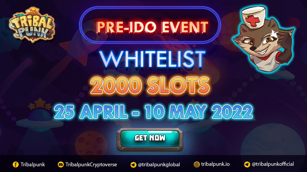🎖Tribalpunk Cryptoverse releases Pre-IDO’s Marvelous Special Whitelist Airdrop 🎉
👉 Link to join: medium.com/@tribalpunk/tr…
⏰ Time &amp; Date:
25/4/2022 - 00:00 UTC 10/5/2022
🎁 Prize Pool:
✔ Number of Whitelist slots: 2000
✔ Total reward: $2500 BUSD
#Whitelist #PlayToEarn #NFTs