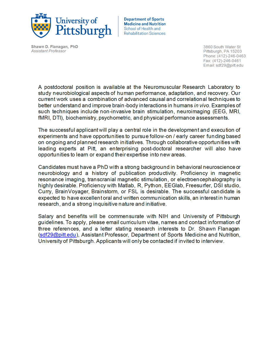 Please retweet to get the news out! Come join the 
<a href="/NMRLPitt/">Neuromuscular Lab</a> team!