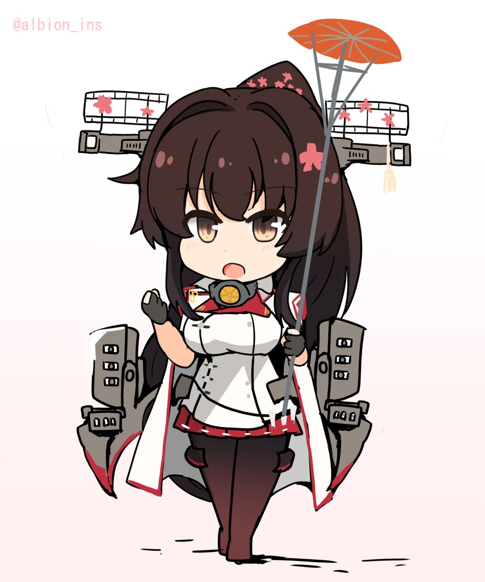 yamato (kancolle) 1girl solo long hair brown hair skirt ponytail headgear  illustration images