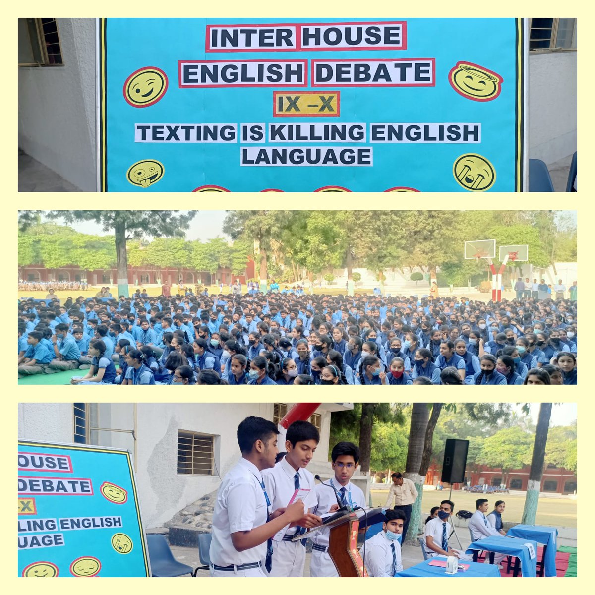 TEXTING IS KILLING ENGLISH LANGUAGE 
Intr houz debate orgnsd in schl 2day saw excelnt oratory &amp; prepadnes. Mohd. Maroof  &amp; Prashansa Sharma declrd bst spkers 4 &amp; aganst. 
Cngrtlns winnrs !