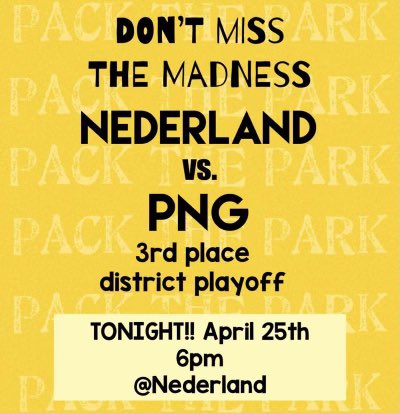 NEDERLAND_SBALL's tweet photo. Bulldog Fans… we need you tonight!!! Last chance for some madness this season. Bring the energy, bring the bark, and let’s PACK THE PARK 💛🐶 https://t.co/mMnNPGeUoP