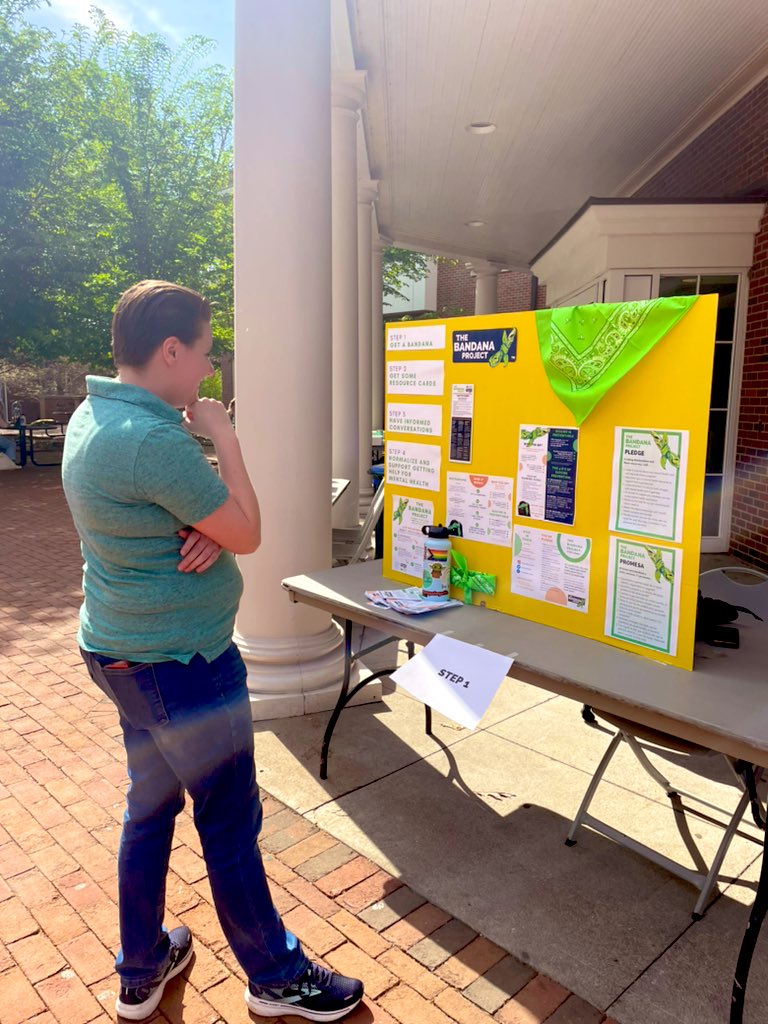Happening now outside the 4th floor of Baker Center: Learn about The Bandana Project mental health awareness &amp; suicide prevention program and get involved in four easy steps. We will be here until 4:30. 💚