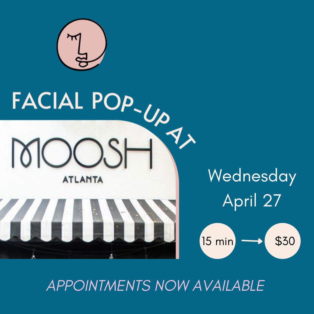 savefacefacials's tweet image. Our next pop-up is happening THIS WEDNESDAY in Virginia Highland! Check us out at Moosh Boutique &amp;amp; sign up for a 15 minute facial here: savefacefacials.com/15minutemoosh