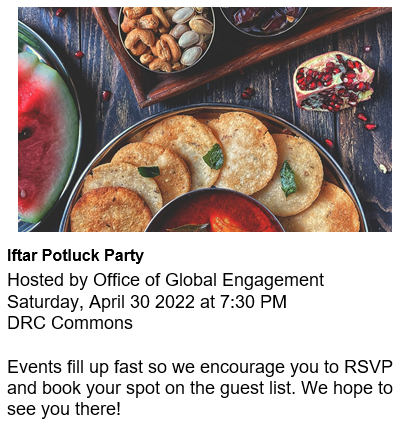 Sign up through ENGAGE!

At the end of Ramadan, this 3-day celebration: #EidUlFitr or the "Festival of Breaking Fast" is an event adorned with festivities &amp; feasting.

We welcome you to celebrate this joyous festival with all our fasting friends &amp; families <a href="/unmc/">University of Nebraska Medical Center</a>