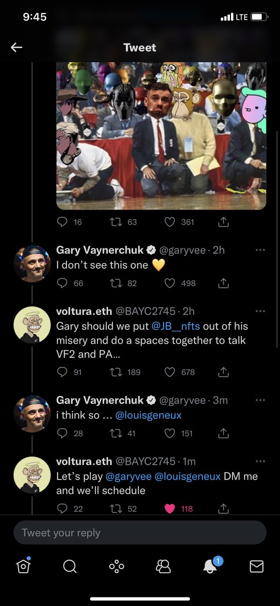Jay4nft's tweet photo. It’s official, @JB__nfts has introduced the absolute GOATS of NFT! @BAYC2745 X @garyvee about to break Twitter! Oh, and I won allowlist for VeeFriends 2 today, THIS IS A SIGN 🤌🤝 https://t.co/74HKpiaL4h