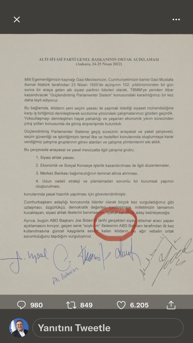 MevlutDudu's tweet photo. Altı siyasi parti liderinden, altılı masanın bugünkü açıklamasında yer alan “tarihi gerçekler”in hangi tarihi gerçekler olduğunun açıklamasını bekliyoruz. https://t.co/XMWyoEtpim