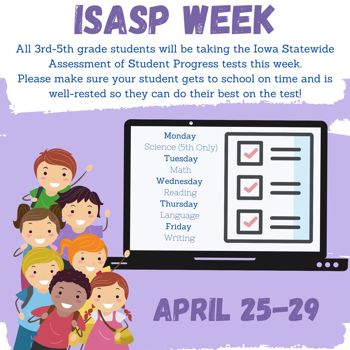 It is ISASP Week at Central &amp; West! Please make sure your student gets to school on time and is well-rested so they can do their best on the test! #ISASP #NPCometPride #CentralStrong