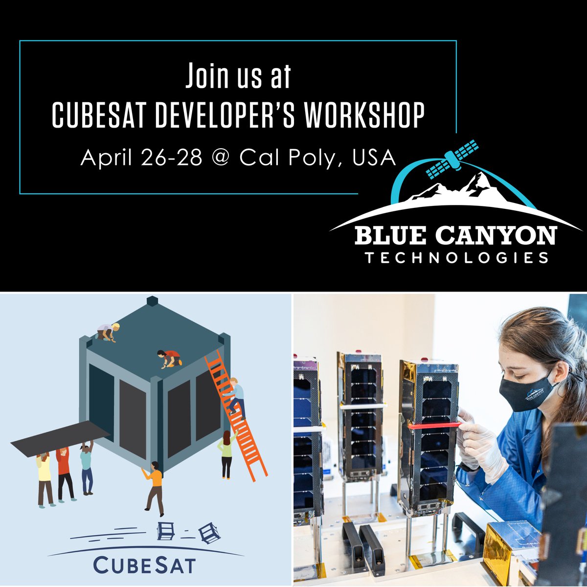 Our team is attending the #CubeSatDW by #CalPoly in San Luis Obispo, CA. Stop by tomorrow to talk with us about our versatile systems built to accommodate all types of missions. #SpaceAwaits